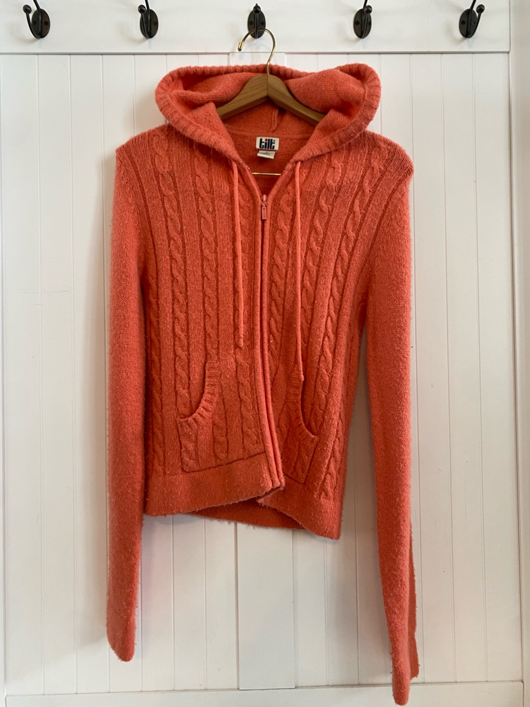 Y2k Tilt Coral Cable-Knit Zip Hoodie Wool Sweater Vintage 2003